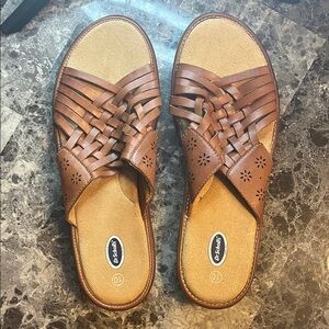 Dr. Scholl's Tan Woven Slide Sandals